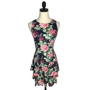 NEW! Vintage 90's S Floral Skater Skirt Tiered Mini Dress Sleeveless Fit&Flare